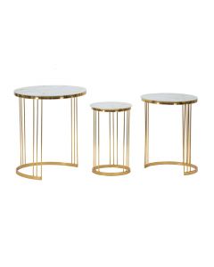 TAVOLINETTI SET 3PZ BIANCO E ORO 47X55-37X50-28X45CM