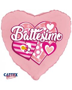 PALLONCINI MYLAR BATTESIMO CUORI ROSA 18”