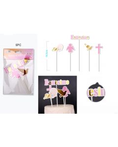 CAKE TOPPERS BATTESIMO ROSA PZ.5