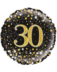 PALLONCINO MYLAR 30TH BIRTHDAY FIZZ BLACK & GOLD