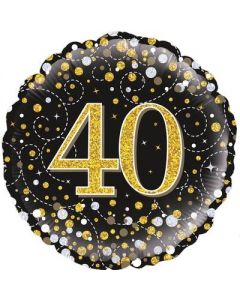 PALLONCINO MYLAR 40TH BIRTHDAY FIZZ BLACK & GOLD