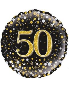 PALLONCINO MYLAR 50TH BIRTHDAY FIZZ BLACK & GOLD