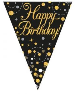 FESTONE BANDIERINE HAPPY BIRTHDAY BLACK & GOLD