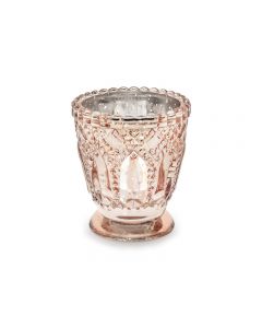 PORTA CANDELA IN VETRO ROSA GOLD 7 X 8CM