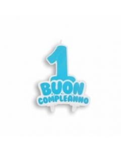 CANDELINA SAGOMATA BUON 1° COMPLEANNO CELESTE