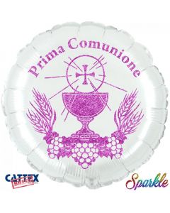 PALLONCINO MYLAR 18" PRIMA COMUNIONE GLITTER FUCSIA