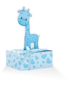 SCATOLINA PORTA CONFETTI GIRAFFA CELESTE 5x3x6cm PZ.20