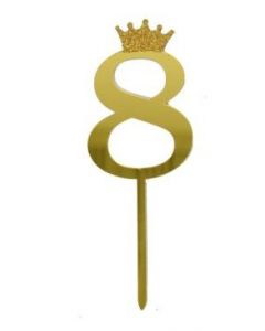 CAKE TOPPER N8 ORO CON CORONA 19CM DC0333