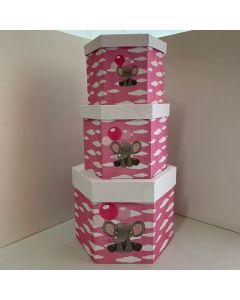SET SCATOLE ESAGONALI NUVOLETTE ELEFANTINO ROSA PZ.3