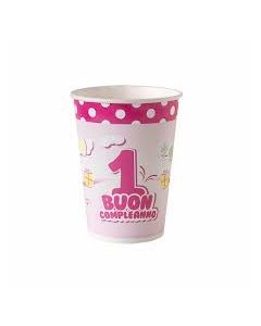 BICCHIERE 1° COMPLEANNO ROSA PZ. 10