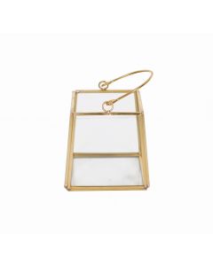 LANTERNA QUADRATA IN VETRO ORO 7,8X7,8cm H8,5cm.