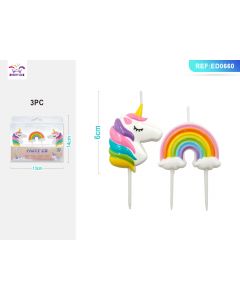 CANDELINE UNICORNO ARCOBALENO PZ.3 ED0660