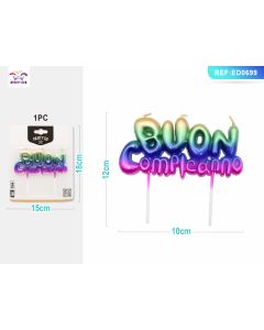 CANDELA TOPPER BUON COMPLEANNO MULTICOLOR ED0669