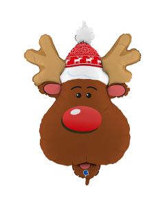 PALLONCINO MYLAR SUPERSHAPE SMILEY REINDEER HEAD