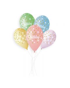 PALLONCINI STAMPATI HAPPY BIRTHDAY PASTELLO PZ.50