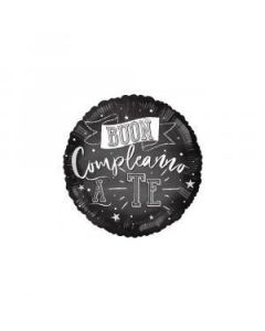 FOIL COMPLEANNO BIANCO E NERO 18"