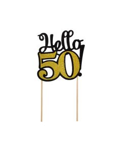 CAKE TOPPER HELLO 50 NERO E ORO GLITTER