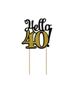 CAKE TOPPER HELLO 40 NERO E ORO GLITTER