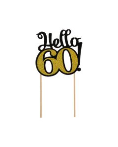 CAKE TOPPER HELLO 60 NERO E ORO GLITTER