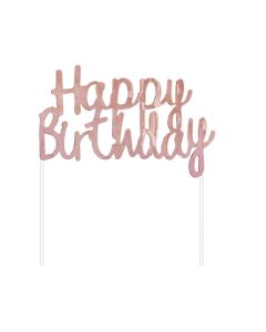 CAKE TOPPER HAPPY BIRTHDAY ROSA GOLD METAL