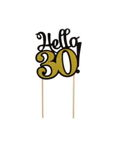 CAKE TOPPER HELLO 30 NERO E ORO GLITTER