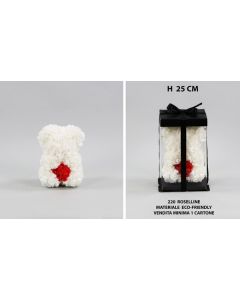 ORSETTO DI ROSE BIANCHE CON CUORE ROSSO 25CM LV