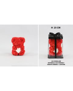 ORSETTO DI ROSE ROSSE CON CUORE BIANCO 25CM LV