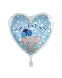 PALLONCINO DF MYLAR CUORE IL MIO BATTESIMO CELESTE ELEFANTINO