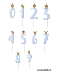 CANDELINA NUMERALE CON CORONCINA CELESTE PASTELLO