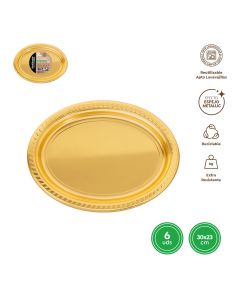 VASSOIO ORO METAL 6PZ 30X23CM