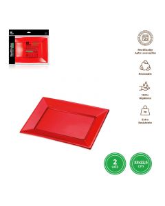 VASSOIO RETTANGOLARE ROSSO METAL 2PZ
