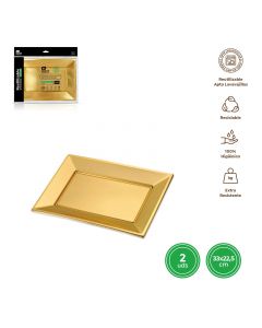 VASSOIO RETTANGOLARE ORO RIUTILIZZABILE 2PZ