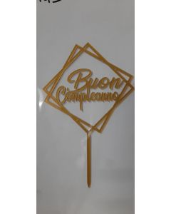 MINI CAKE TOPPER IN PLASTICA ORO "BUON COMPLEANNO"