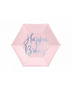 PIATTI ESAGONALI HAPPY BIRTHDAY GLITTER PINK PZ.6