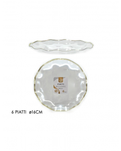 PIATTI 6PZ 16CM TRASPARENTE CON BORDINO ORO RIUTILIZZABILE