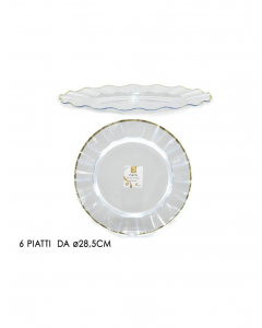 PIATTI TRASPARENTI/ORO d.28,5cm 6pezzi RIUTILIZZABILE