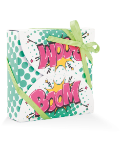 SCATOLINE POP ART BOOM SU FONDO VERDE 5,5x5,5x2,5cm PZ.20
