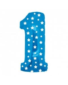 PALLONCINO MYLAR NUMERO CELESTE "1" STELLE