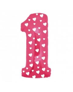 PALLONCINO MYLAR NUMERO ROSA "1" CUORE