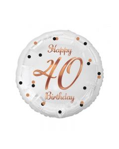 PALLONCINI MYLAR 18" 45cm BIANCO E ORO ROSA 40 ANNI