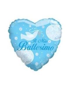 PALLONCINO MYLAR CUORE IL MIO BATTESIMO CELESTE