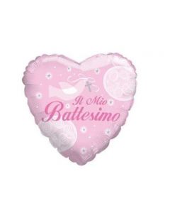 PALLONCINO MYLAR CUORE IL MIO BATTESIMO ROSA