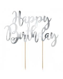 CAKE TOPPER HAPPY BIRTHDAY SILVER