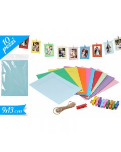 PORTA FOTO 10PZ MULTICOLOR C/CORDA