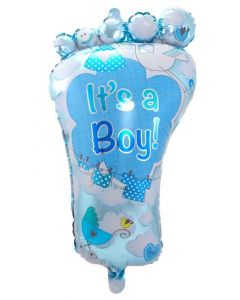 PALLONCINO SUPERSHAPE MYLAR PIEDINO CELESTE NASCITA