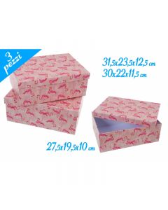 SET 3 SCATOLE REGALO RETTANGOLARI FENICOTTERI