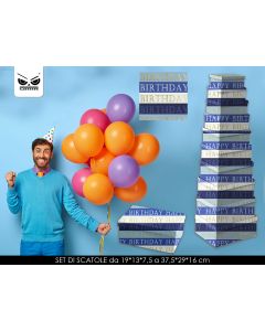 SET 10 SCATOLE REGALO RETTANGOLARI HAPPY BIRTHDAY RIGHE