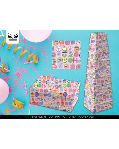 SET 10 SCATOLE REGALO RETTANGOLARI HAPPY BIRTHDAY PINK