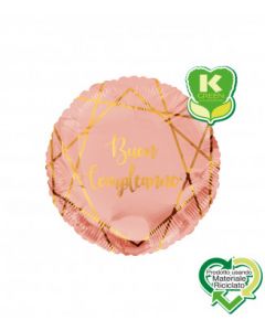 PALLONCINO MYLAR BUON COMPLEANNO ORO E ROSA GOLD