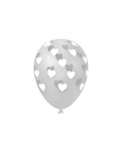 PALLONI IN LATTICE GLOBO TRASPARENTE 30CM/12" STAMPA CUORI BIANCHI PZ.100 LV